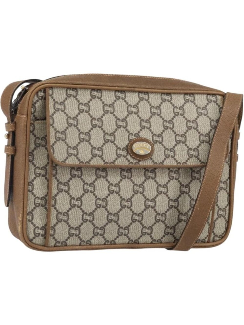 GUCCI GG Plus Supreme Shoulder Bag PVC Beige Gold